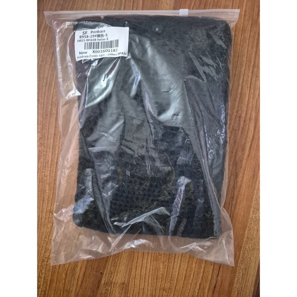 Prinbara Crochet Cover Up Women SZ S Black Long Sleeve Mesh Knit Beach Dress S4 - Picture 8 of 8